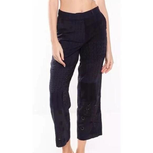 Zara Trouser Pants Patchwork Wide Leg Cotton Lightweight Blue Womens Medium - Picture 1 of 8